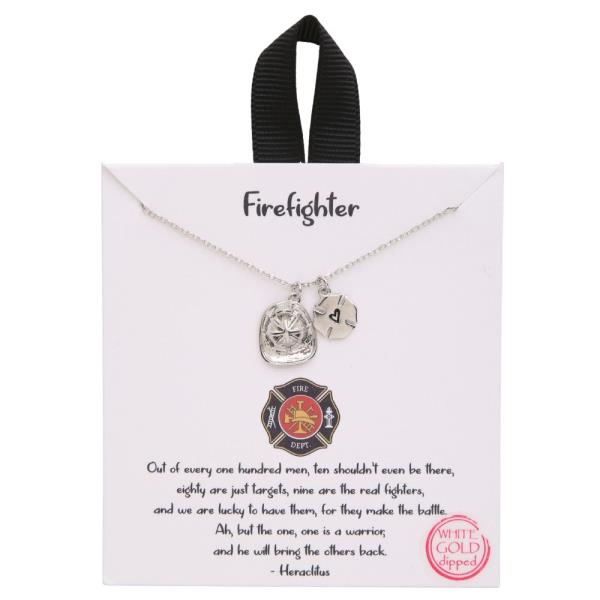 18K GOLD RHODIUM FIREFIGHTER HEART PENDANT NECKLACE