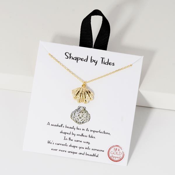 18K GOLD RHODIUM SHAPED BY TIDES SHELL PENDANT NECKLACE