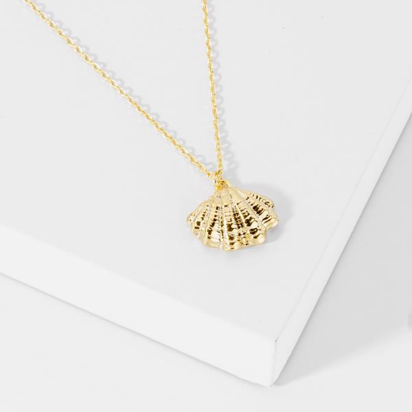 18K GOLD RHODIUM SHAPED BY TIDES SHELL PENDANT NECKLACE