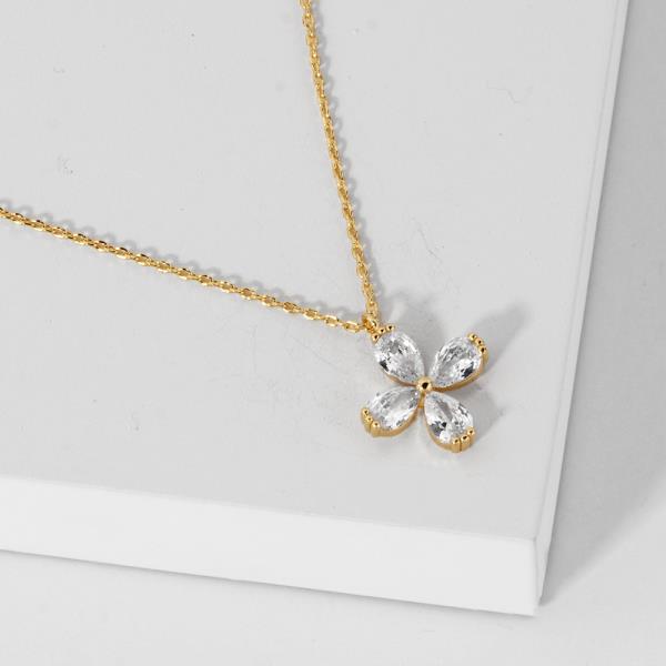 18K GOLD RHODIUM WHISPER OF PETALS FLOWER PENDANT NECKLACE