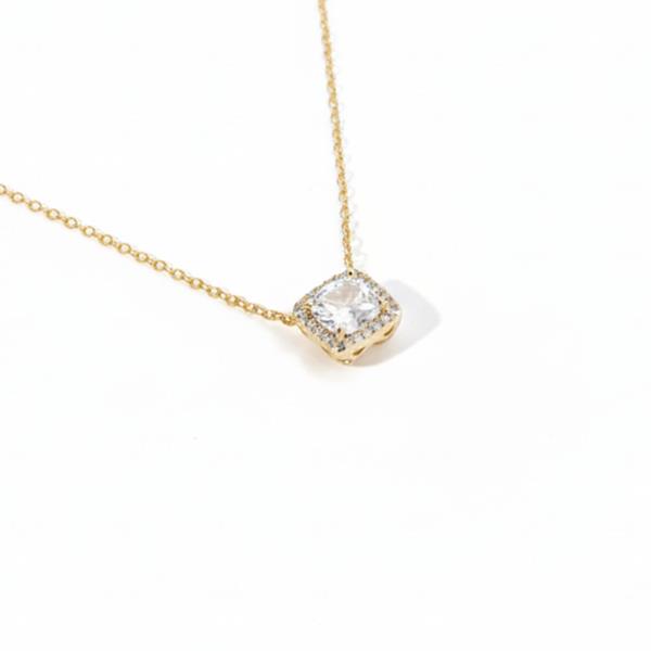 18K GOLD RHODIUM BRIGHTER THAN GLITTER STONE PENDANT NECKLACE