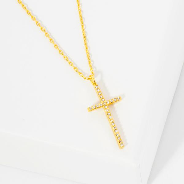 18K GOLD RHODIUM LIFE`S COMPASS CROSS PENDANT NECKLACE