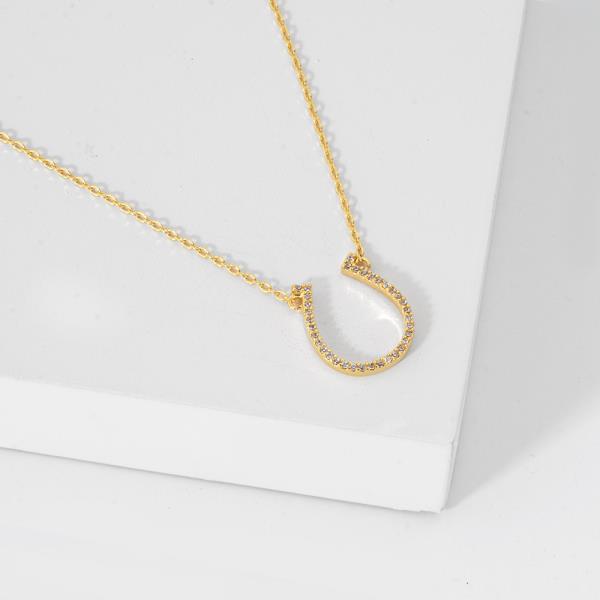 18K GOLD RHODIUM FORGED LUCK HORSESHOE PENDANT NECKLACE