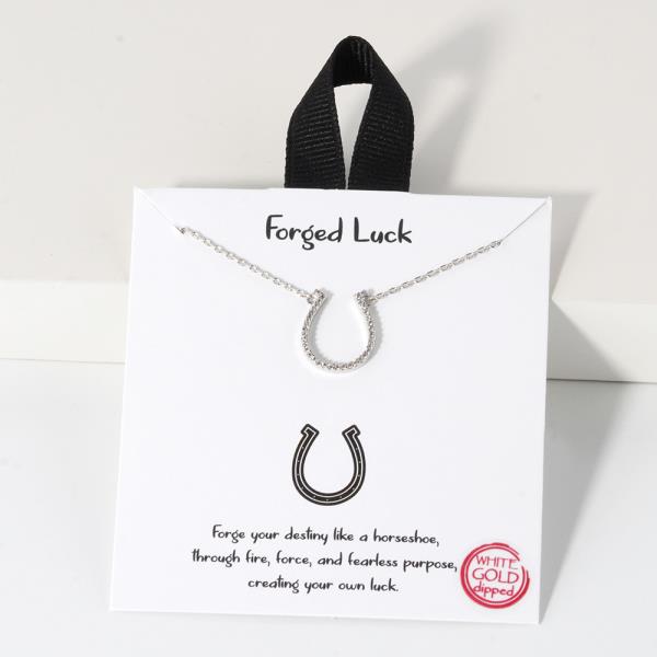 18K GOLD RHODIUM FORGED LUCK HORSESHOE PENDANT NECKLACE