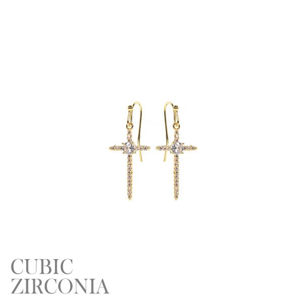 CZ CROSS CENTER STONE EARRING