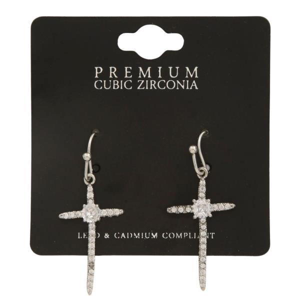 CZ CROSS CENTER STONE EARRING