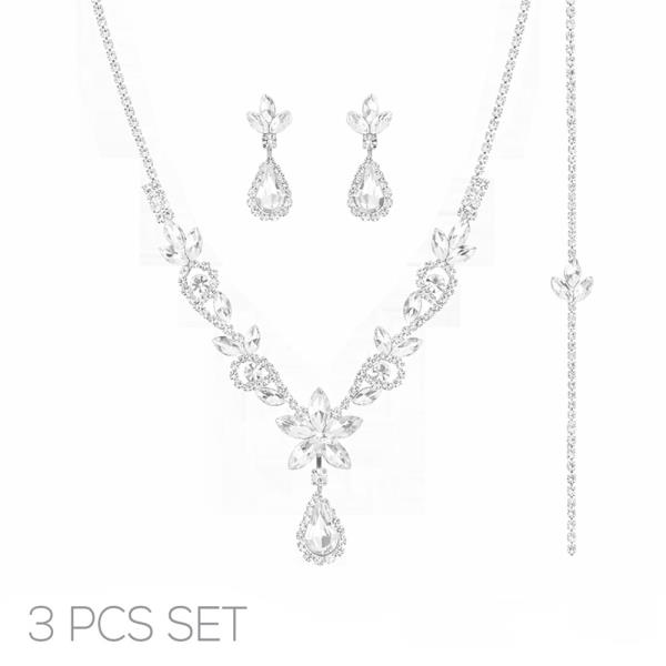 RHINESTONE TEARDROP MARQUISE 3 PC NECKLACE SET