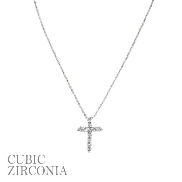 RHINESTONE CZ CROSS PENDANT NECKLACE
