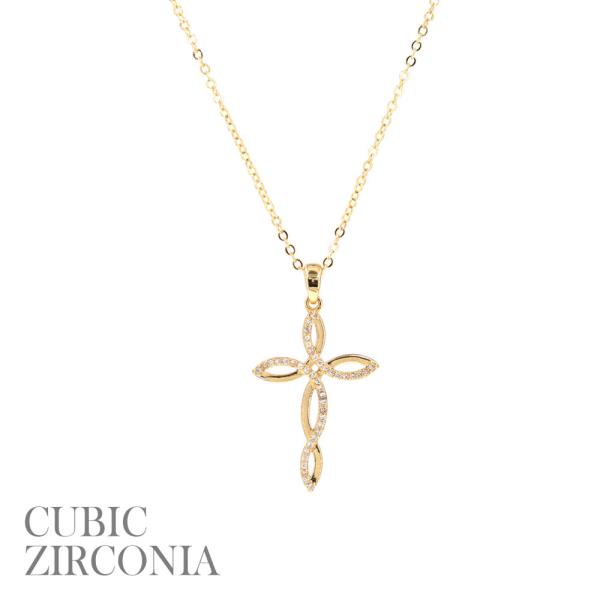 RHINESTONE CZ CROSS MARQUISE NECKLACE