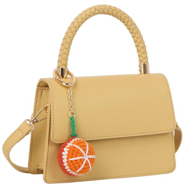 TEXTURED HANDLE SATCHEL W KEYCHAIN