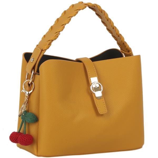 TEXTURED DESIGN HANDLE BAG W CHERRY KEYCHAIN