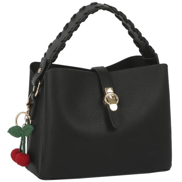 TEXTURED DESIGN HANDLE BAG W CHERRY KEYCHAIN