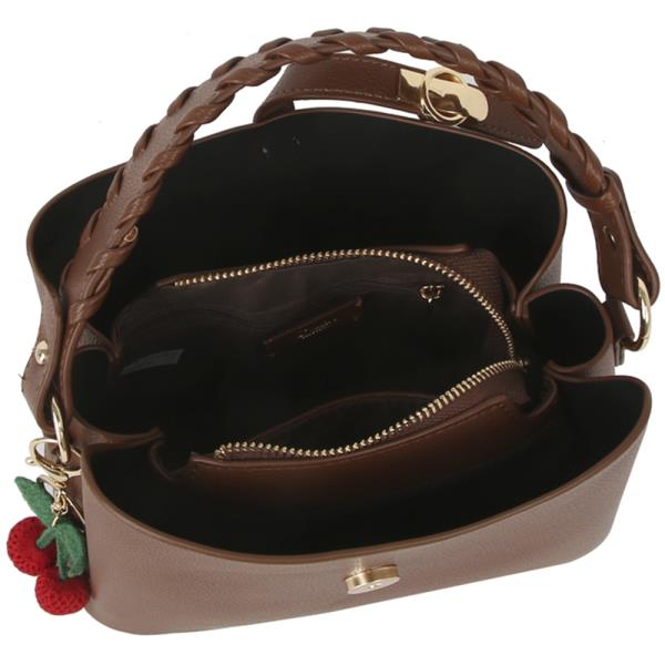 TEXTURED DESIGN HANDLE BAG W CHERRY KEYCHAIN