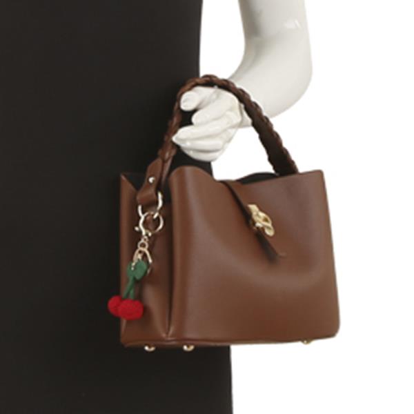 TEXTURED DESIGN HANDLE BAG W CHERRY KEYCHAIN