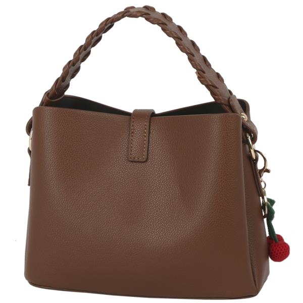 TEXTURED DESIGN HANDLE BAG W CHERRY KEYCHAIN