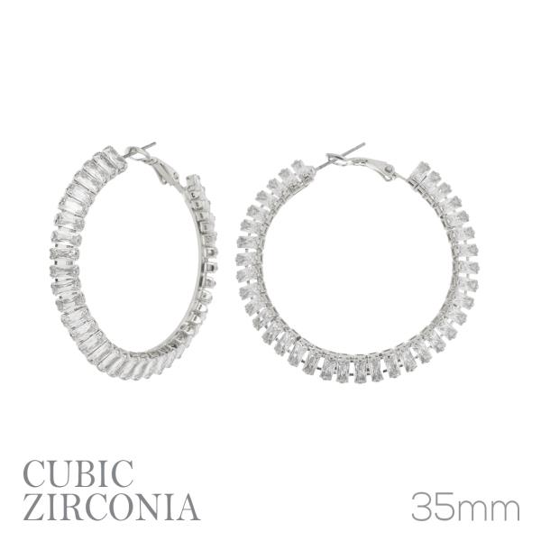 CZ 35MM BAGUETTE HOOP EARRING