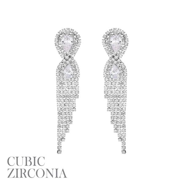 CZ RHINESTONE TASSEL TEARDROP EARRING