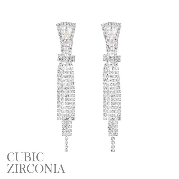 CZ RHINESTONE TRAPEZOID FAN DROP EARRING