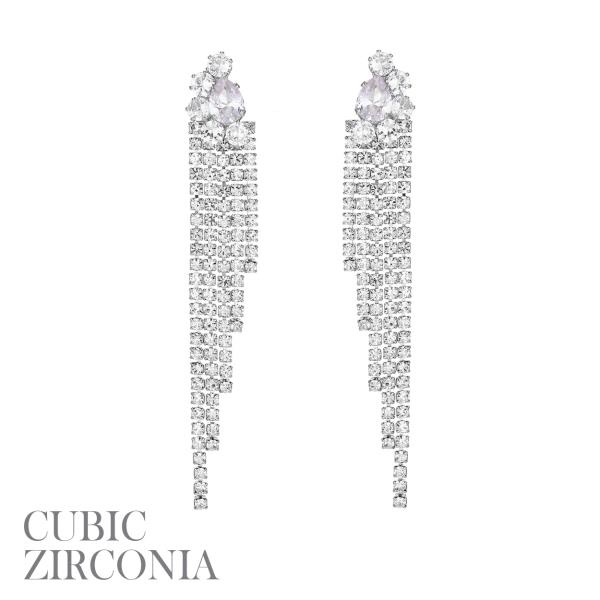 CZ RHINESTONE TEARDROP CASCADE EARRING