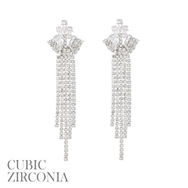 CZ RHINESTONE TRAPEZOID CASCADE EARRING