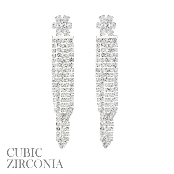 CZ RHINESTONE FLOWER TASSEL EARRING