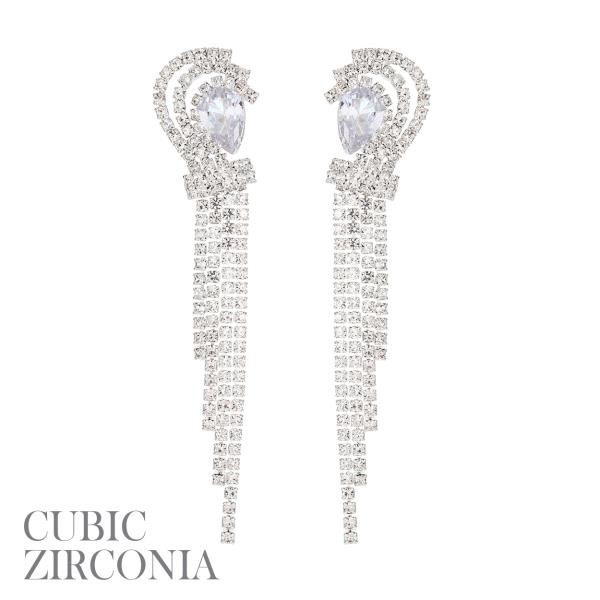CZ RHINESTONE TEARDROP TASSEL EARRING