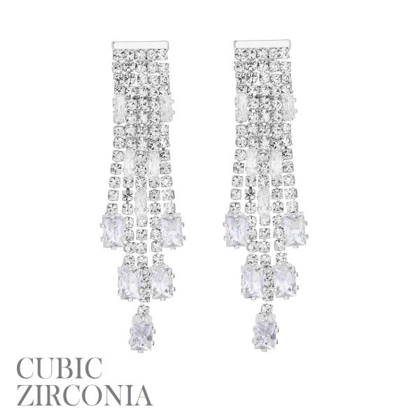 CZ RHINESTONE BAGUETTE TASSEL EARRING