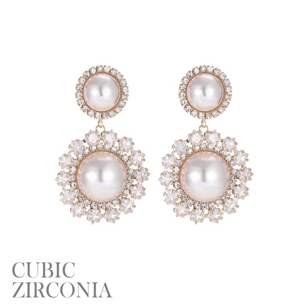 CZ ROUND PEARL STONE EARRING