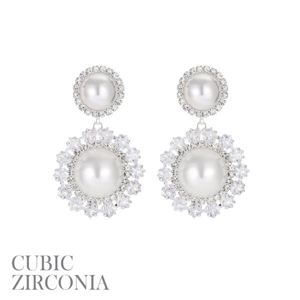 CZ ROUND PEARL STONE EARRING