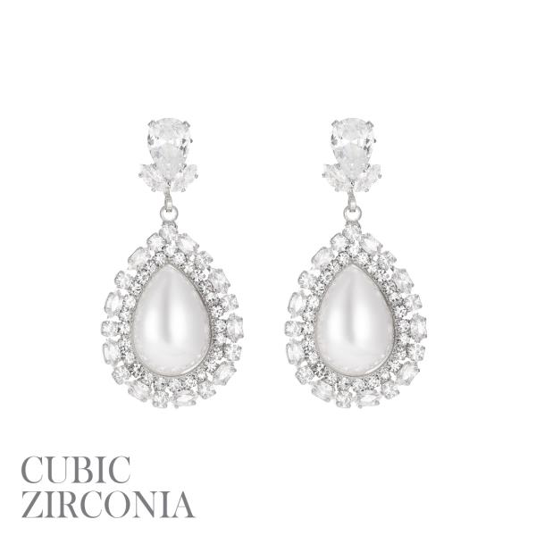 CZ TEARDROP PEARL STONE EARRINGS