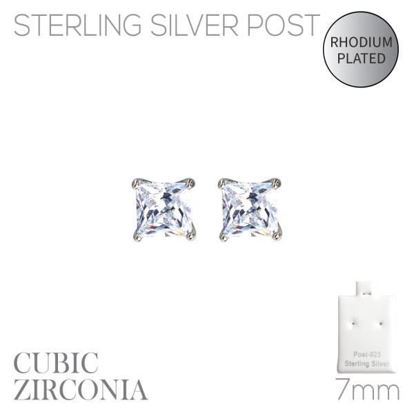 RHINESTONE SQUARE CZ STERLING SILVER POST EARRING