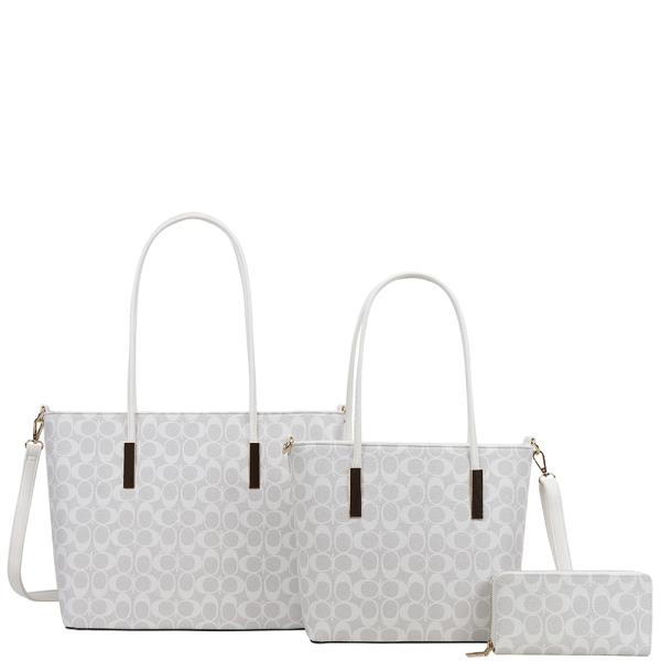 3IN1 OVAL PRINT TOTE W MATCHING BAG AND WALLET SET