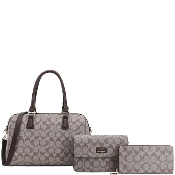 3IN1 OVAL PRINT SATCHEL W CROSSBODY AND WALLET SET