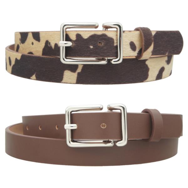 3D D LOOP RECTANGLE BUCKLE COW PRINT DUO BELT