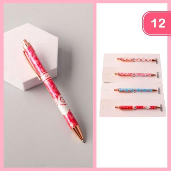 HEART PRINT PUSH PEN (12 UNITS)