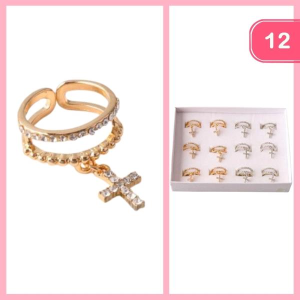 CROSS CHARM DOUBLE LAYER RING SET (12 UNITS)