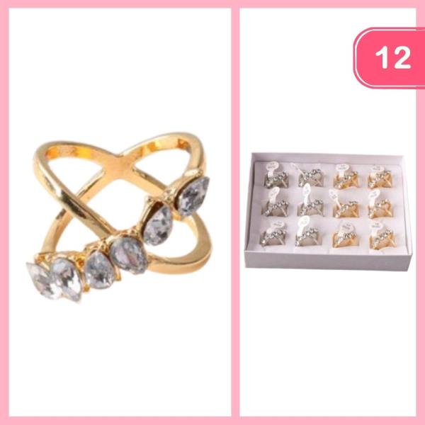 RHINESTONE CRISS CROSSED RING (12 UNITS)