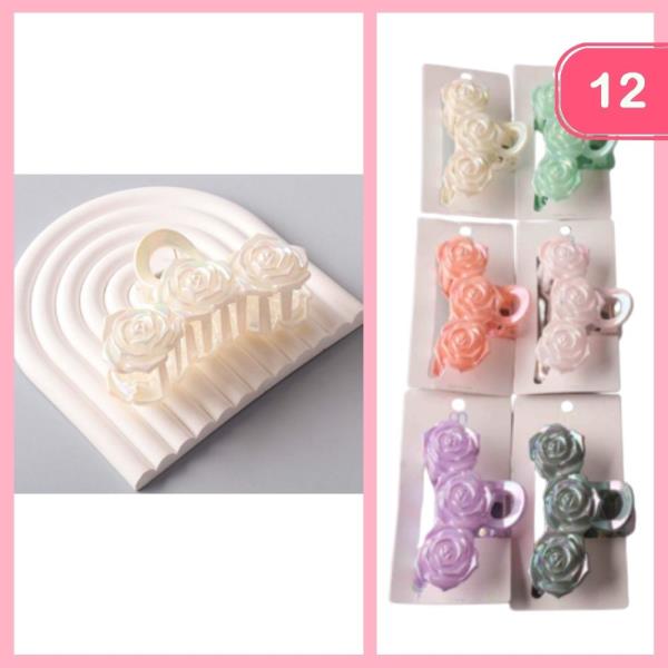 TRIPLE ROSE HAIR CLAW CLIP (12 UNITS)