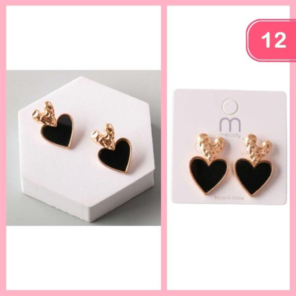 HAMMERED ACRYLIC HEART EARRING (12 UNITS)
