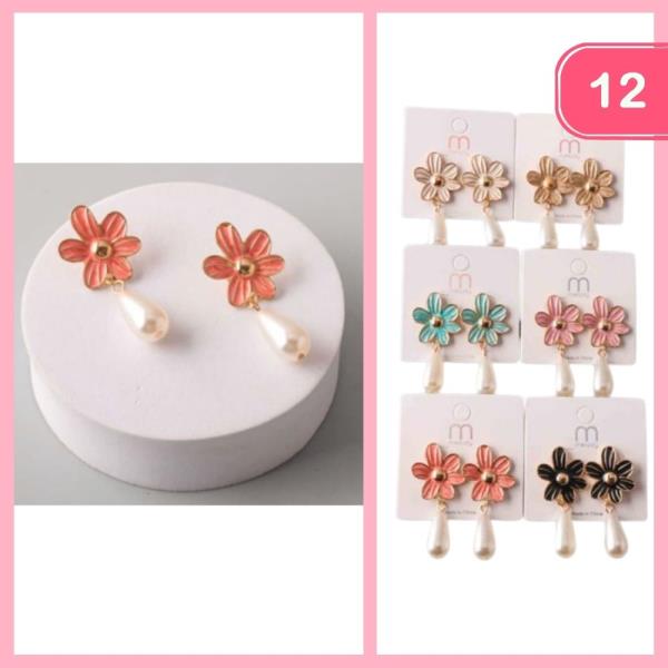 PEARL TEARDROP PLUMERIA EARRING (12 UNITS)