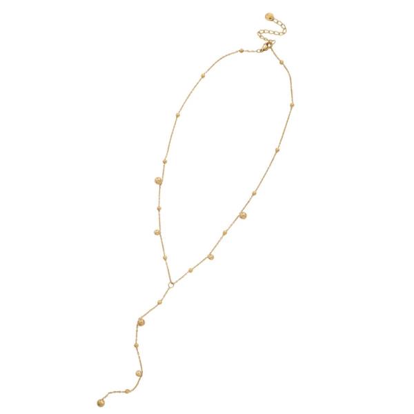 WATER RESISTANT STAINLESS STEEL BALL BEAD Y SHAPE NECKLACE