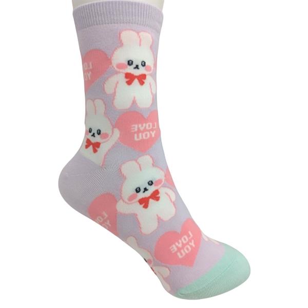 CUTE CHARACTER HEART GRAPHIC CREW SOCKS