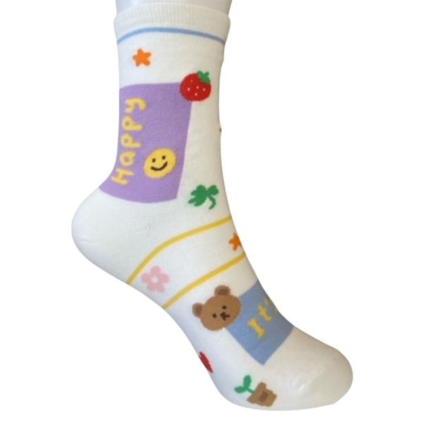 GOOD VIBE CLOVER BEAR GRAPHIC CREW SOCKS