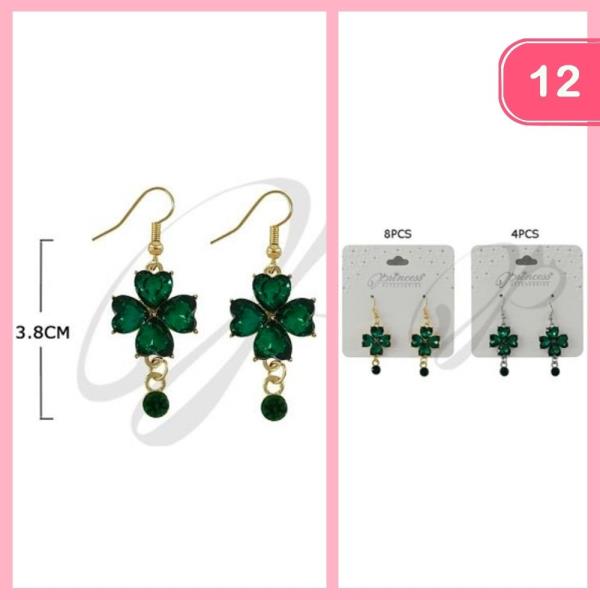 ST PATRICK RHINESTONE CLOVER DANGLE EARRING (12 UNITS)