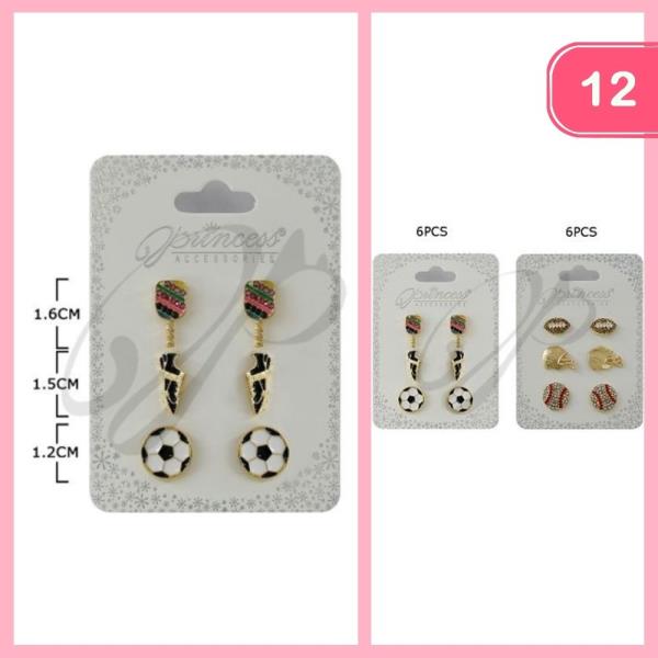 SPORTS RHINESTONE MIXED EARRING SET (12 UNITS)