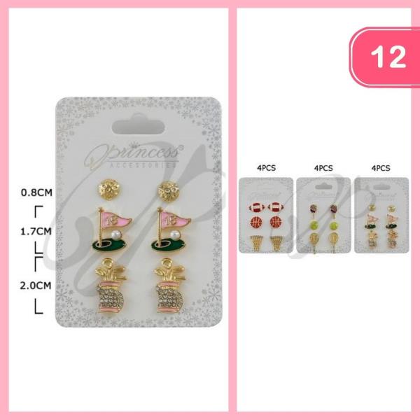 SPORTS POST EARRING SETS (12 UNITS)