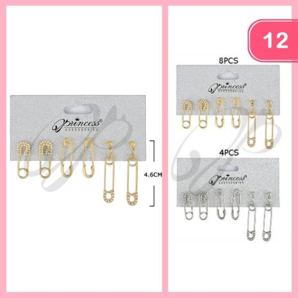 PEARL SAFETY PIN POST EARRING SET (12 UNITS)