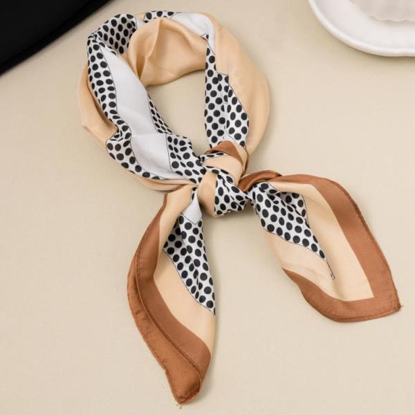 POLKA DOT CONTRAST SILKY BANDANA SQUARE NECK SCARF