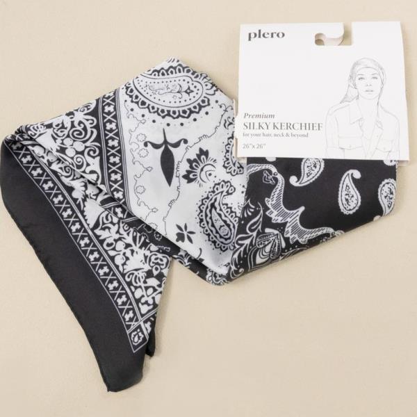 ORNAMENTAL PAISLEY SILKY BANDANA SQUARE NECK SCARF
