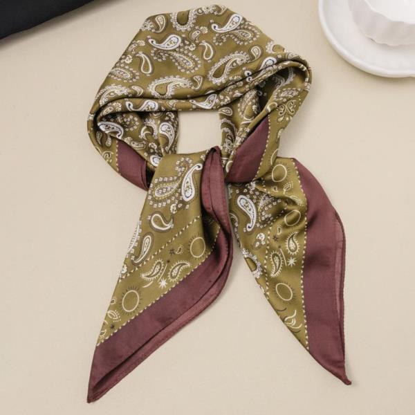 VINTAGE PAISLEY BORDER SILKY BANDANA SQUARE NECK SCARF